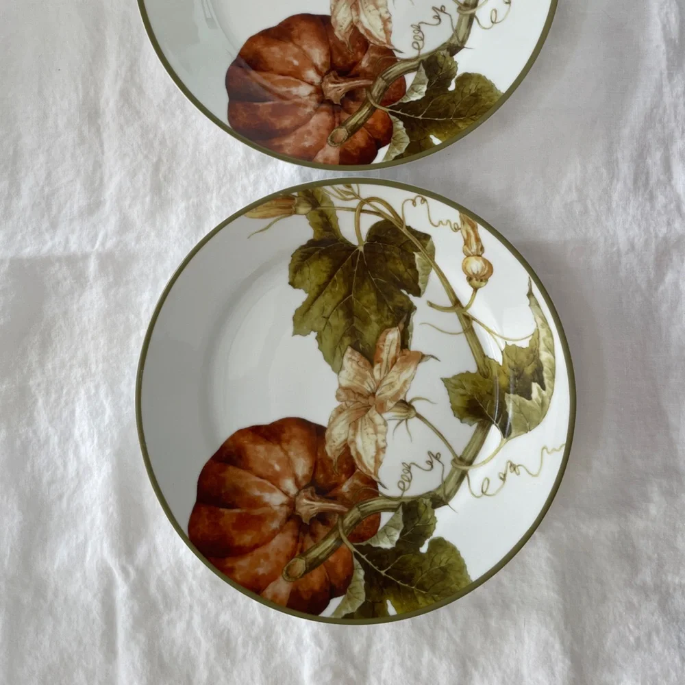 Williams Sonoma Botanical Pumpkin  Dinner Plates 11” diameter (Set of 2)